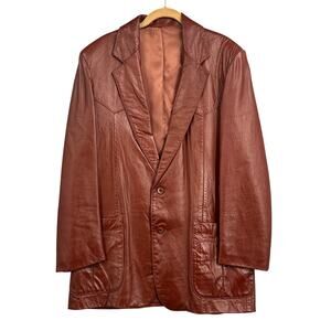 VTG Miller Western Leather Blazer Jacket Brown 42 Ranch Cowboy Classic Coat 70s